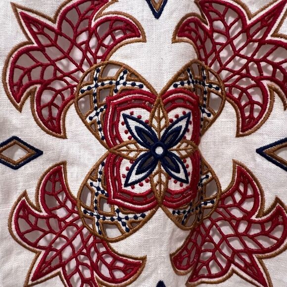 FARM Rio Mary's Tiles Embroidered Detail Linen White Midi Dress Size Small - Picture 8 of 14